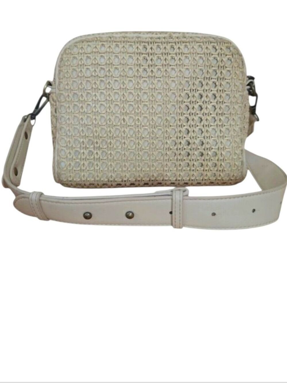 Antik Kraft Cream Vegan Leather Crossbody Bag Embroidered Crochet Overlay